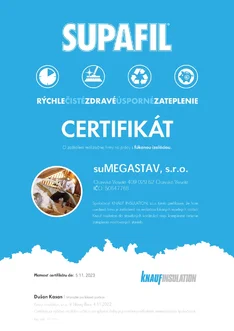 certifikát Sumegastav fúkané izolácie certifikát Sumegastav fúkané izolácie